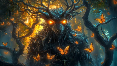 Mystical Forest Creature with Glowing Eyes