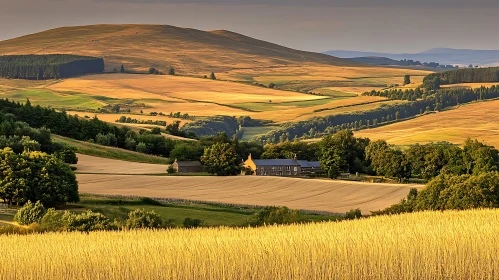 Golden Fields and Rolling Hills Landscape