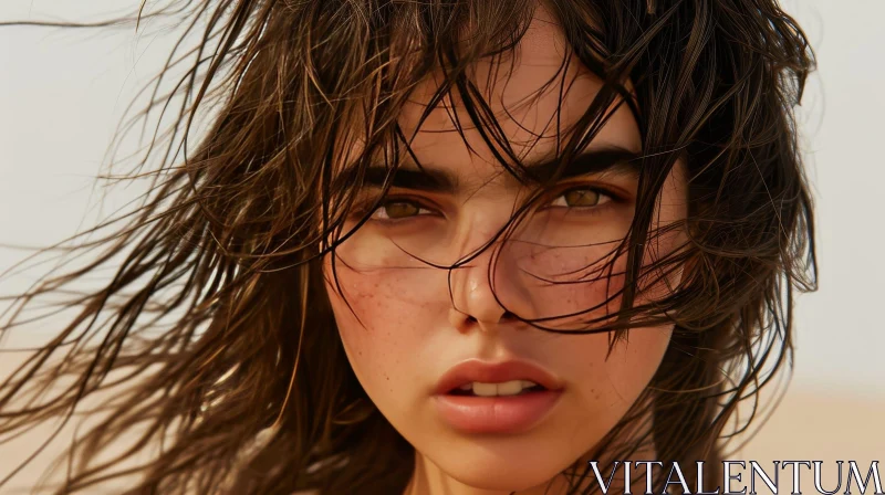 Intense Portrait of a Young Woman with Wet Hair AI Image