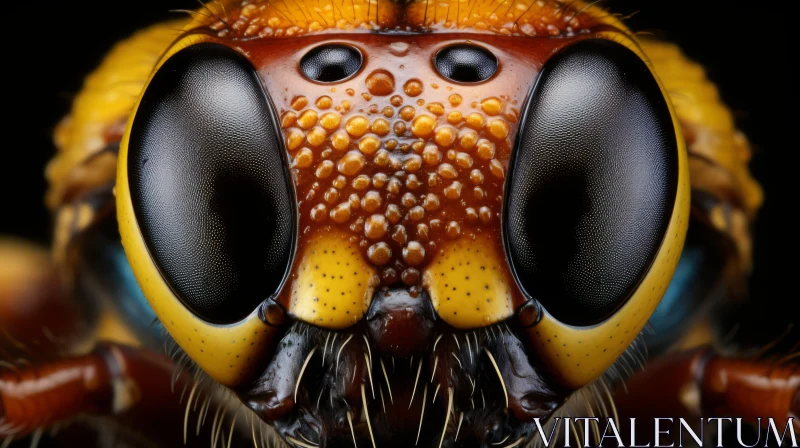 Intricate Close-Up of Beetle's Face with Vibrant Amber Eyes AI Image