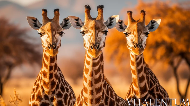 Playful Body Manipulation in Wildlife Portraits - Triple Giraffes AI Image