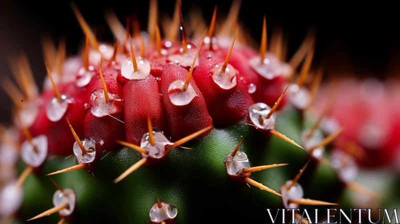 Red Cactus Plant with Water Droplets: A Close-Up Exploration AI Image