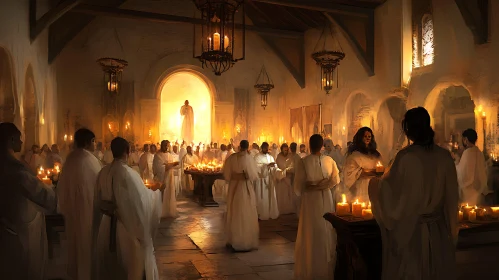 Illuminated Gathering in Ancient Hall