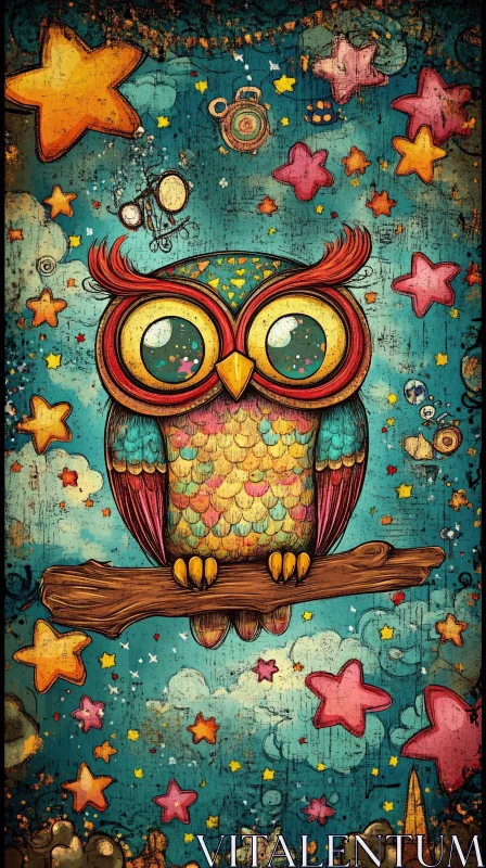 Fantasy Owl and Stars Art AI Image