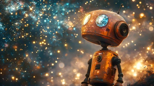 Vintage Robot with Starry Sky