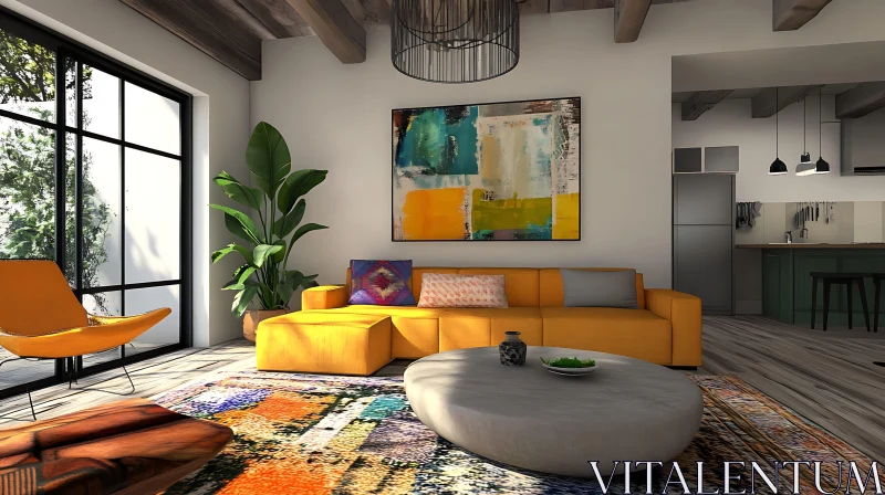 Sunlit Yellow Sofa Interior AI Image