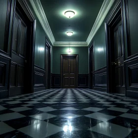 Dark Hallway with Checkered Floor