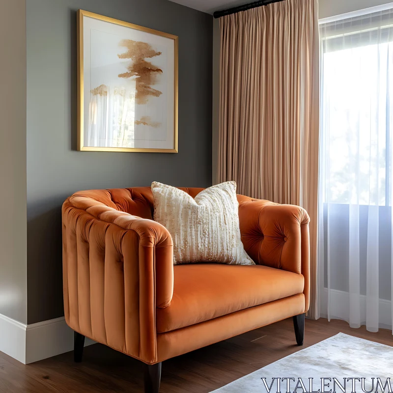 AI ART Interior with Orange Armchair and Painting