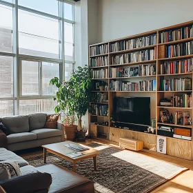 Cozy Interior with Books and Plant