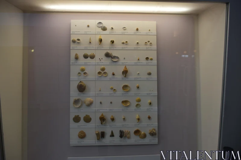 Diverse Seashell Display in Museum Free Stock Photo