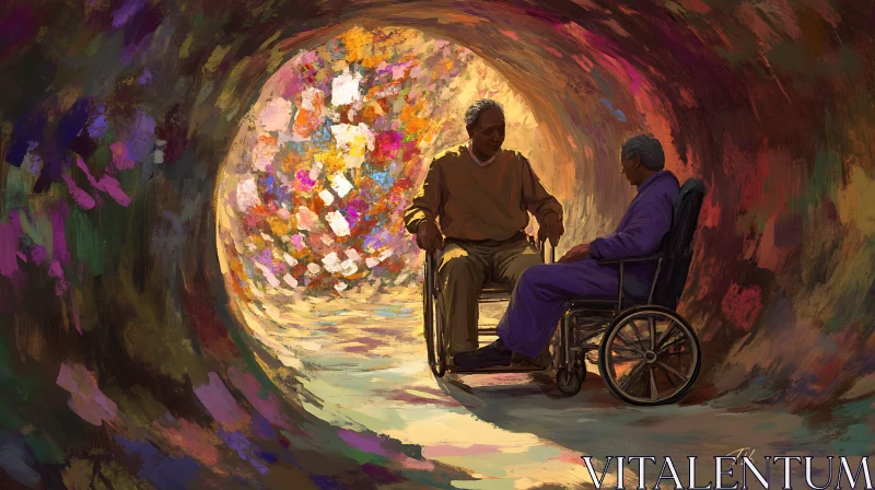 Wheelchair Users in Abstract Artistic Tunnel AI Image