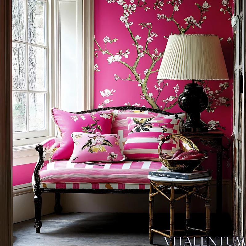 AI ART Charming Pink Interior with Floral Details