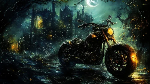 Moonlit Motorcycle at Gothic Castle