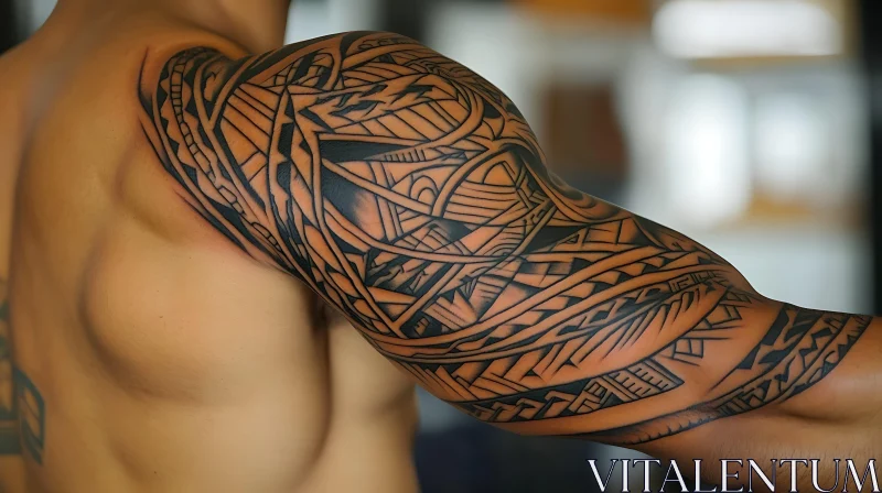 Geometric Tribal Ink Tattoo on Arm AI Image