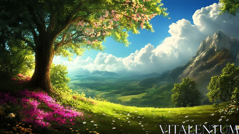 AI ART Scenic Mountain Meadow with Flowers