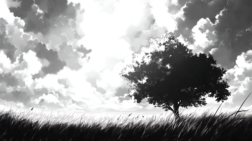 Solitary Tree in a Grayscale Field