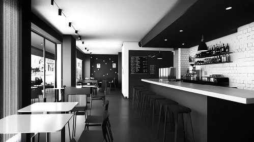 Modern Cafe Interior in Black and White