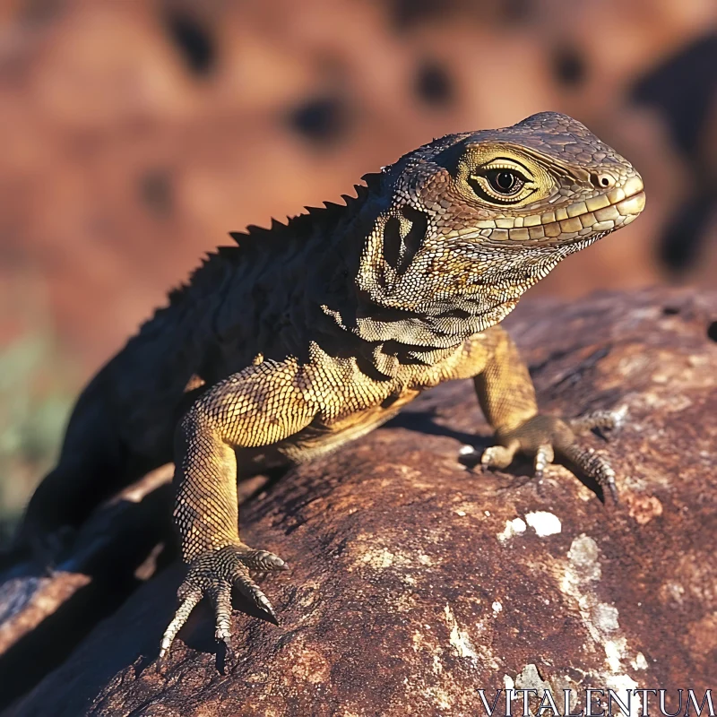 AI ART Sunbathing Lizard on Stone