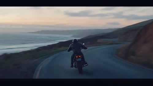 Coastal Motorcycle Ride at Sunset