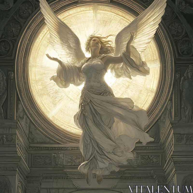 AI ART Angel Ascending in a Circular Window