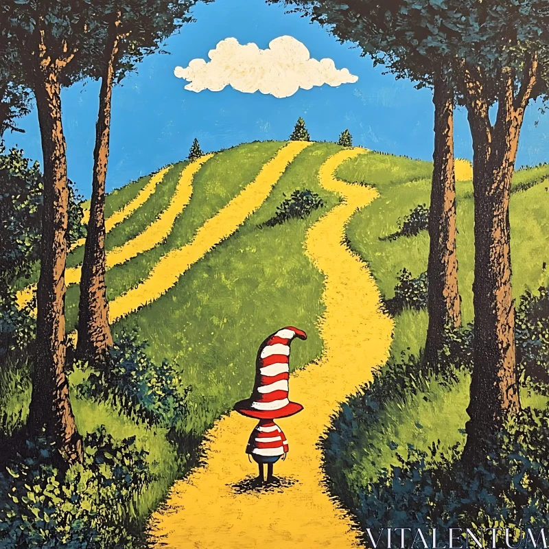 Striped Hat Figure on Yellow Path Art AI Image