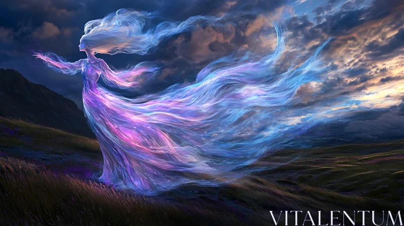 AI ART Spectral Woman on Grassy Hill