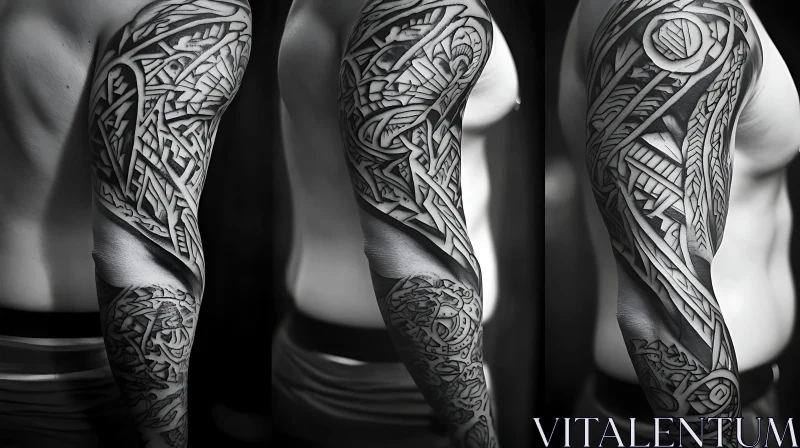 Detailed Monochrome Full-Sleeve Tattoo AI Image