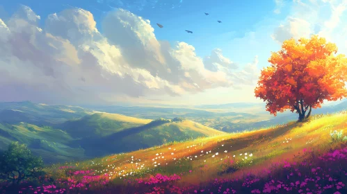 Rolling Hills and Sunny Sky Painting