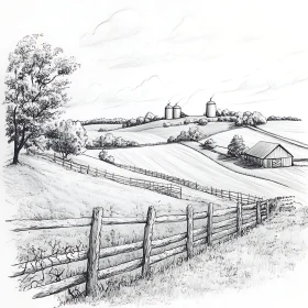 Black and White Farm Scenery