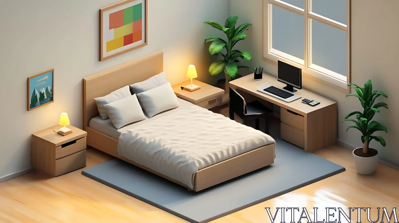 Minimalist Bedroom with Workspace AI Image