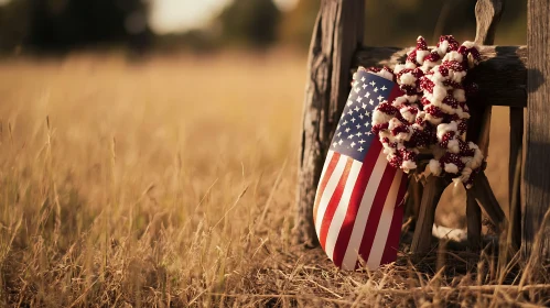 Patriotic Country Scene with American Flag