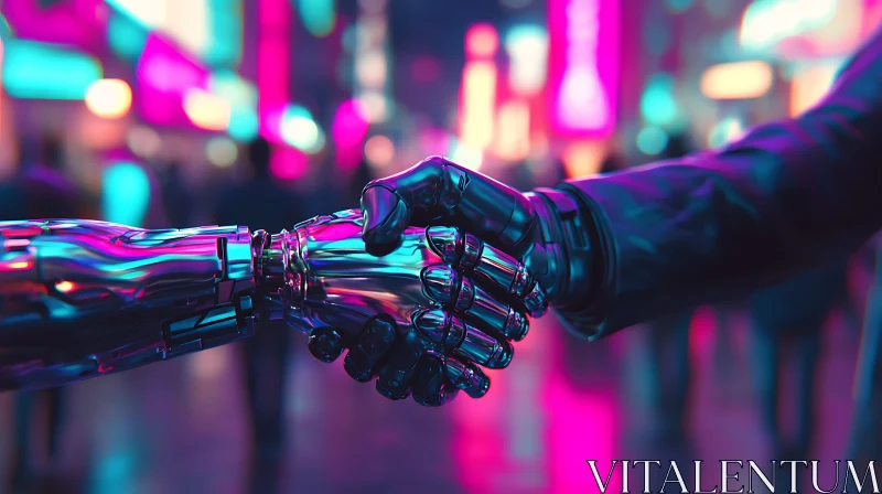 Neon Handshake: Human and Robot AI Image