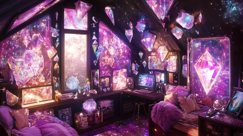 Celestial Room with Floating Crystals