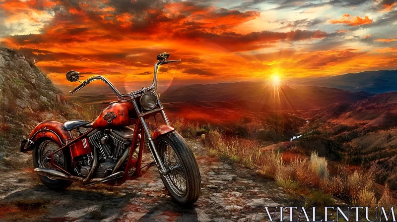 Vintage Motorcycle Sunset Ride AI Image