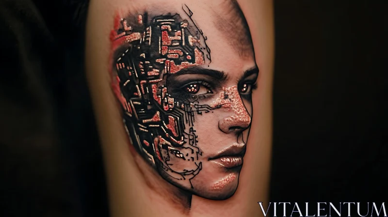 Futuristic Tattoo of Cyborg Face AI Image