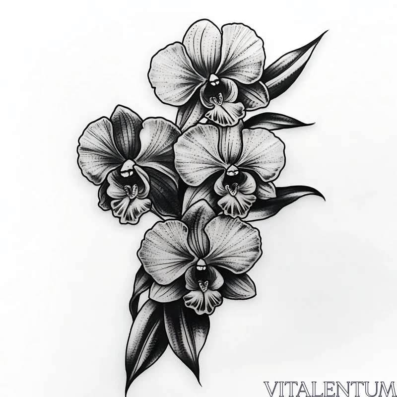 AI ART Detailed Black and White Orchid Art