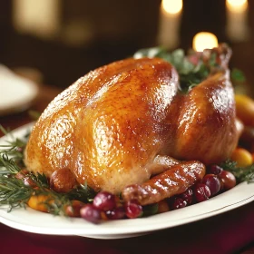 Festive Roasted Turkey with Cranberry Garnish