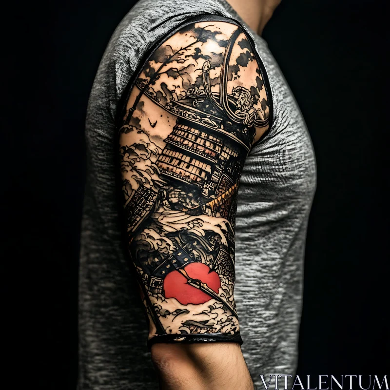 Traditional Japanese Arm Sleeve Tattoo AI Image