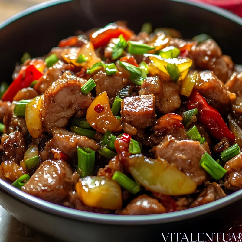 Glazed Meat and Pepper Stir-Fry AI Image