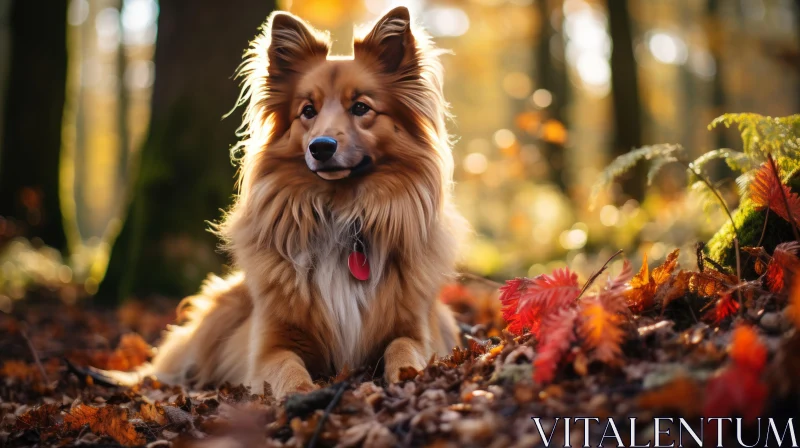 Autumn Forest Dog: A Blend of Light Gold and Light Crimson AI Image