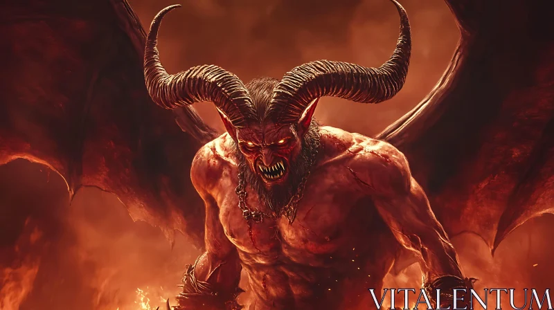 AI ART Crimson Demon with Horns and Wings