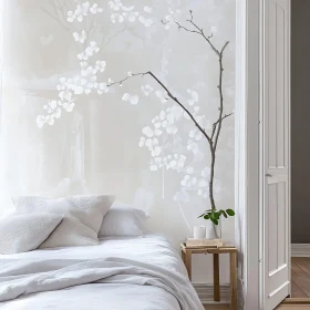 Minimalist Bedroom with Floral Wall Design