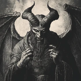 Monochrome Demon with Horns and Wings