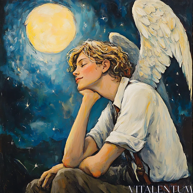 AI ART Ethereal Angel under Moonlit Sky