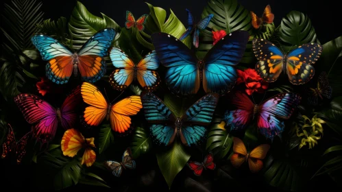 Colorful Butterflies Amidst Nature's Darkness