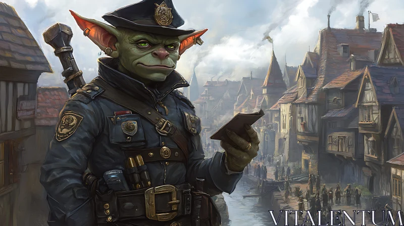 AI ART Fantasy Goblin Police Officer in Town