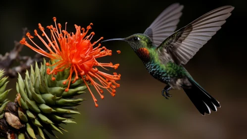 Emerald Hummingbird Feeding from Vibrant Flower - Precisionist Art