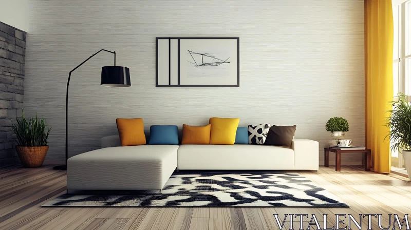 AI ART Contemporary Home Decor with White Sofa