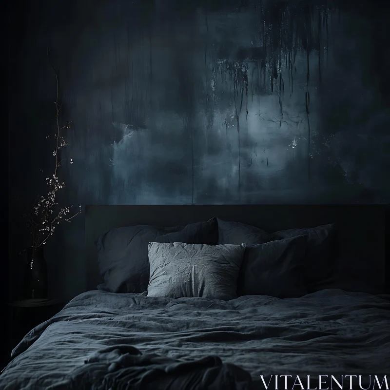 AI ART Monochrome Bedroom with Textured Wall Art