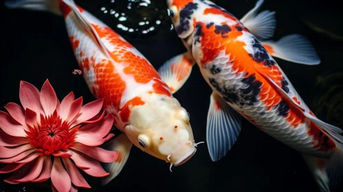 Koi Fish and Flower in Pond - A Macro Photography Masterpiece